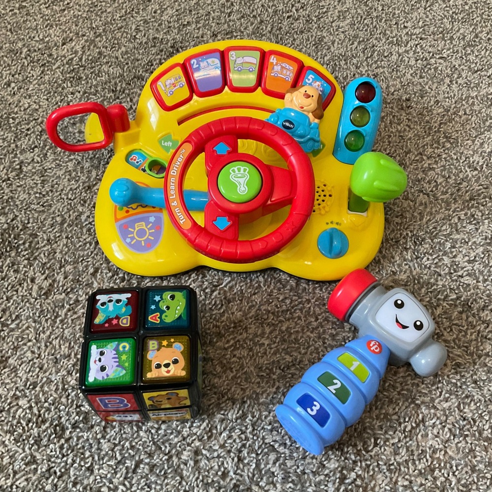 VTech & Fisher-Price Interactive Learning Toy Bundle Driver Animal Cube Hammer